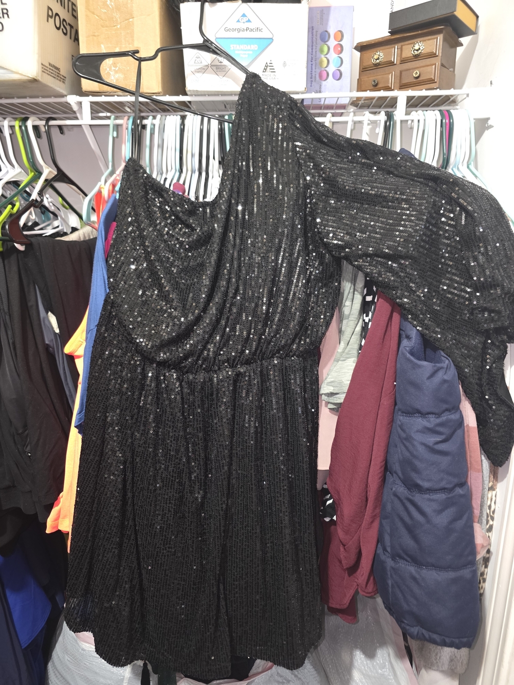 Black One-Shoulder Sequin Party Dress